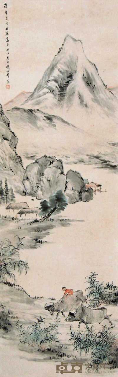 赵松声 甲申（1944年）作 山水 立轴 103×33cm